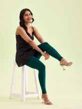 Load image into Gallery viewer, Go Colors Dark Green Cotton Stretch Ankle Length Leggings
