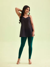 Load image into Gallery viewer, Go Colors Dark Green Cotton Stretch Ankle Length Leggings
