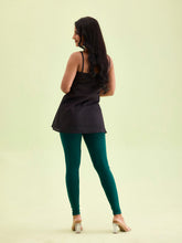 Load image into Gallery viewer, Go Colors Dark Green Cotton Stretch Ankle Length Leggings
