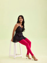 Load image into Gallery viewer, Go Colors Dark Pink Cotton Stretch Ankle Length Leggings

