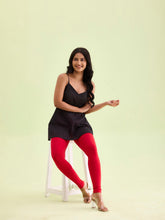 Load image into Gallery viewer, Go Colors Dark Red Cotton Stretch Ankle Length Leggings
