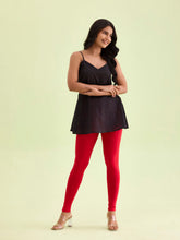 Load image into Gallery viewer, Go Colors Dark Red Cotton Stretch Ankle Length Leggings
