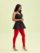 Load image into Gallery viewer, Go Colors Dark Red Cotton Stretch Ankle Length Leggings
