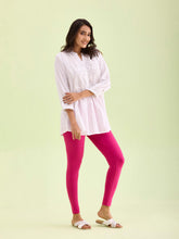 Load image into Gallery viewer, Go Colors Dark Rose Cotton Stretch Ankle Length Leggings
