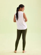 Load image into Gallery viewer, Go Colors Dark Olive Cotton Stretch Ankle Length Leggings
