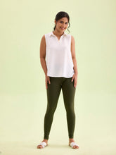 Load image into Gallery viewer, Go Colors Dark Olive Cotton Stretch Ankle Length Leggings
