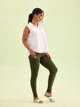 Load image into Gallery viewer, Go Colors Dark Olive Cotton Stretch Ankle Length Leggings
