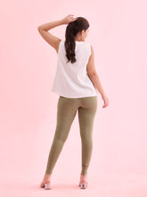 Load image into Gallery viewer, Go Colors Dusty Green Cotton Stretch Ankle Length Leggings
