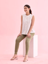 Load image into Gallery viewer, Go Colors Dusty Green Cotton Stretch Ankle Length Leggings
