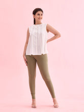 Load image into Gallery viewer, Go Colors Dusty Green Cotton Stretch Ankle Length Leggings
