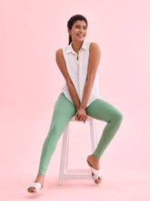 Load image into Gallery viewer, Go Colors Dusty Mint Cotton Stretch Ankle Length Leggings
