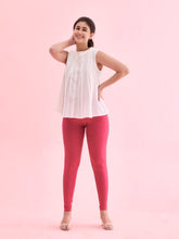 Load image into Gallery viewer, Go Colors Fuchsia Cotton Stretch Ankle Length Leggings
