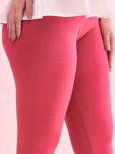 Load image into Gallery viewer, Go Colors Fuchsia Cotton Stretch Ankle Length Leggings

