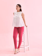 Load image into Gallery viewer, Go Colors Fuchsia Cotton Stretch Ankle Length Leggings
