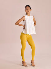 Load image into Gallery viewer, Go Colors Golden Yellow Cotton Stretch Ankle Length Leggings
