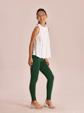 Load image into Gallery viewer, Go Colors Golf Green Cotton Stretch Ankle Length Leggings
