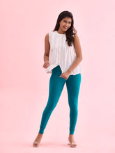 Load image into Gallery viewer, Go Colors Jade Green Cotton Stretch Ankle Length Leggings
