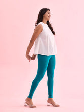 Load image into Gallery viewer, Go Colors Jade Green Cotton Stretch Ankle Length Leggings
