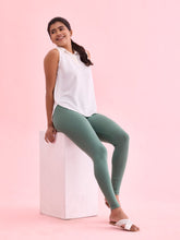 Load image into Gallery viewer, Go Colors Leaf Green Cotton Stretch Ankle Length Leggings
