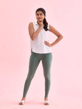 Load image into Gallery viewer, Go Colors Leaf Green Cotton Stretch Ankle Length Leggings
