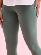 Load image into Gallery viewer, Go Colors Leaf Green Cotton Stretch Ankle Length Leggings
