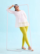 Load image into Gallery viewer, Go Colors Lime Cotton Stretch Ankle Length Leggings
