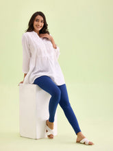Load image into Gallery viewer, Go Colors Light Ink Blue Cotton Stretch Ankle Length Leggings
