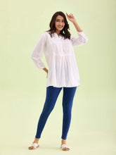 Load image into Gallery viewer, Go Colors Light Ink Blue Cotton Stretch Ankle Length Leggings
