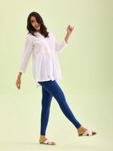Load image into Gallery viewer, Go Colors Light Ink Blue Cotton Stretch Ankle Length Leggings
