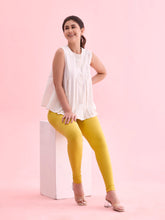 Load image into Gallery viewer, Go Colors Light Lime Cotton Stretch Ankle Length Leggings
