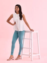 Load image into Gallery viewer, Go Colors Light Mint Cotton Stretch Ankle Length Leggings
