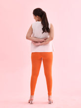 Load image into Gallery viewer, Go Colors Light Orange Cotton Stretch Ankle Length Leggings
