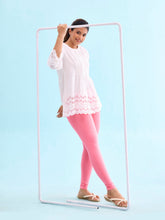 Load image into Gallery viewer, Go Colors Light Pink Cotton Stretch Ankle Length Leggings
