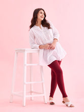 Load image into Gallery viewer, Go Colors Maroon Cotton Stretch Ankle Length Leggings
