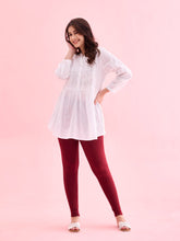 Load image into Gallery viewer, Go Colors Maroon Cotton Stretch Ankle Length Leggings
