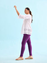 Load image into Gallery viewer, Go Colors Medium Purple Cotton Stretch Ankle Length Leggings
