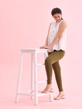 Load image into Gallery viewer, Go Colors Olive Green Cotton Stretch Ankle Length Leggings
