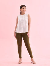 Load image into Gallery viewer, Go Colors Olive Green Cotton Stretch Ankle Length Leggings
