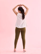 Load image into Gallery viewer, Go Colors Olive Green Cotton Stretch Ankle Length Leggings
