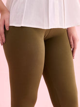 Load image into Gallery viewer, Go Colors Olive Green Cotton Stretch Ankle Length Leggings
