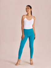 Load image into Gallery viewer, Go Colors Peacock Blue Cotton Stretch Ankle Length Leggings
