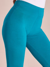 Load image into Gallery viewer, Go Colors Peacock Blue Cotton Stretch Ankle Length Leggings
