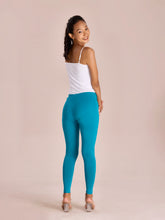 Load image into Gallery viewer, Go Colors Peacock Blue Cotton Stretch Ankle Length Leggings
