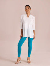 Load image into Gallery viewer, Go Colors Peacock Blue Cotton Stretch Ankle Length Leggings

