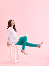 Load image into Gallery viewer, Go Colors Peacock Green Cotton Stretch Ankle Length Leggings
