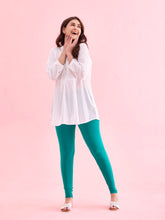 Load image into Gallery viewer, Go Colors Peacock Green Cotton Stretch Ankle Length Leggings
