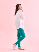 Load image into Gallery viewer, Go Colors Peacock Green Cotton Stretch Ankle Length Leggings
