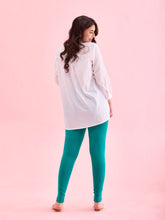 Load image into Gallery viewer, Go Colors Peacock Green Cotton Stretch Ankle Length Leggings
