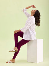 Load image into Gallery viewer, Go Colors Plum Cotton Stretch Ankle Length Leggings
