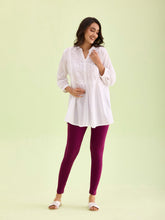 Load image into Gallery viewer, Go Colors Plum Cotton Stretch Ankle Length Leggings

